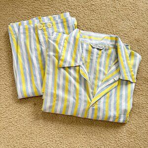 Derek Rose Men's Striped Pajama Set Size XXL Yellow, Gray, and White